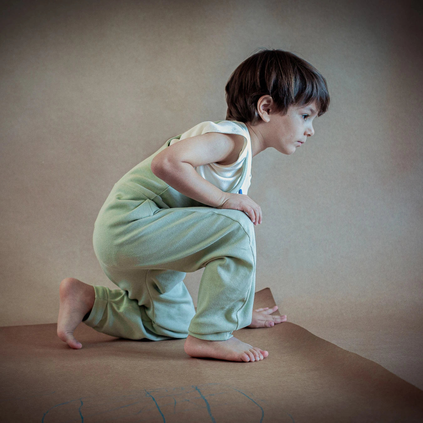 Low-impact dyed organic cotton baby overall